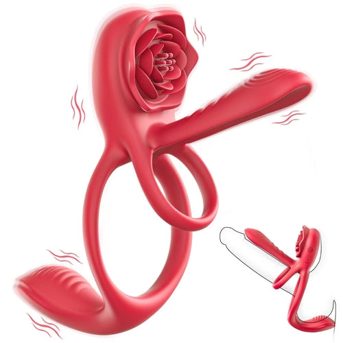 App Remote Control Couple Rose Clitoral Vibrating Cock Ring Stimulator