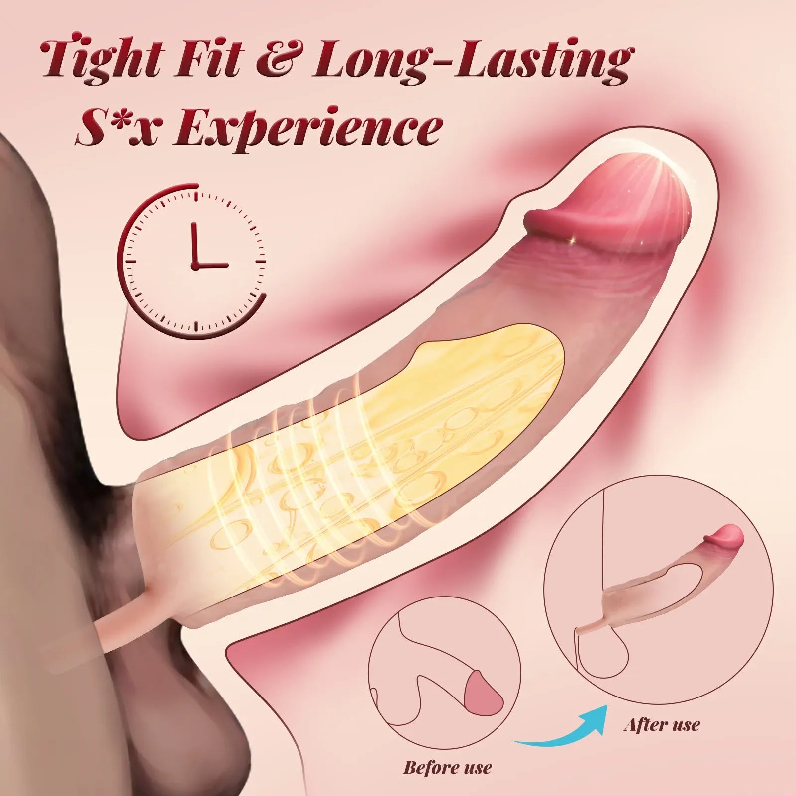 Realistic double-slip skin-soft silicone penis sleeve 7.87 inches x 1.89 inches