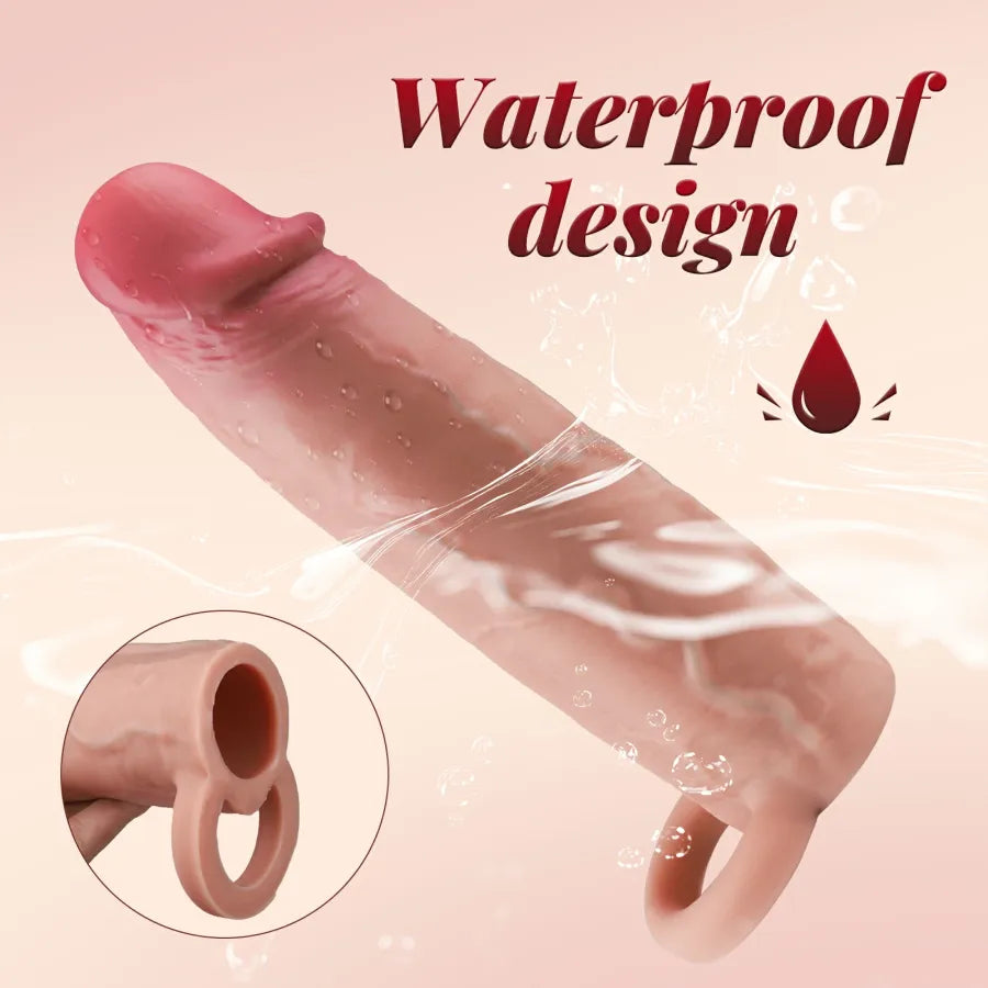 Realistic double-slip skin-soft silicone penis sleeve 7.87 inches x 1.89 inches