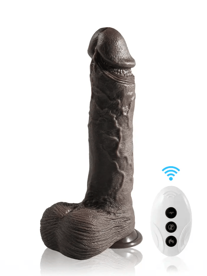 Non-Goo 10-inch black dildo with 7 thrusting modes and 3 vibration modes.