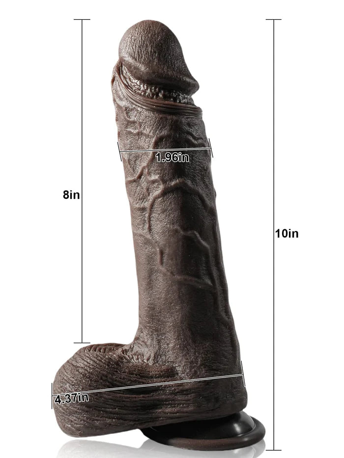 Non-Goo 10-inch black dildo with 7 thrusting modes and 3 vibration modes.