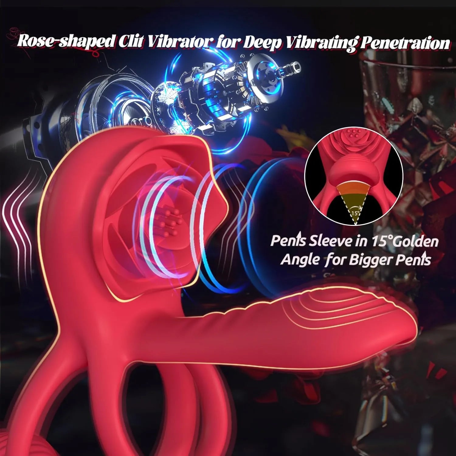 App Remote Control Couple Rose Clitoral Vibrating Cock Ring Stimulator