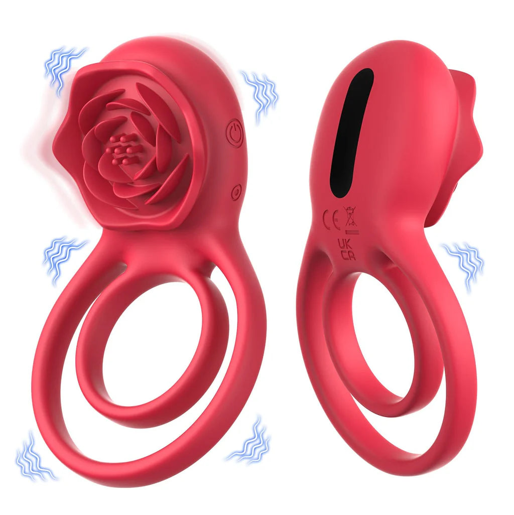7 Modes Rose Clitoris Stimulation Vibrating Cock Ring Couple Supplies