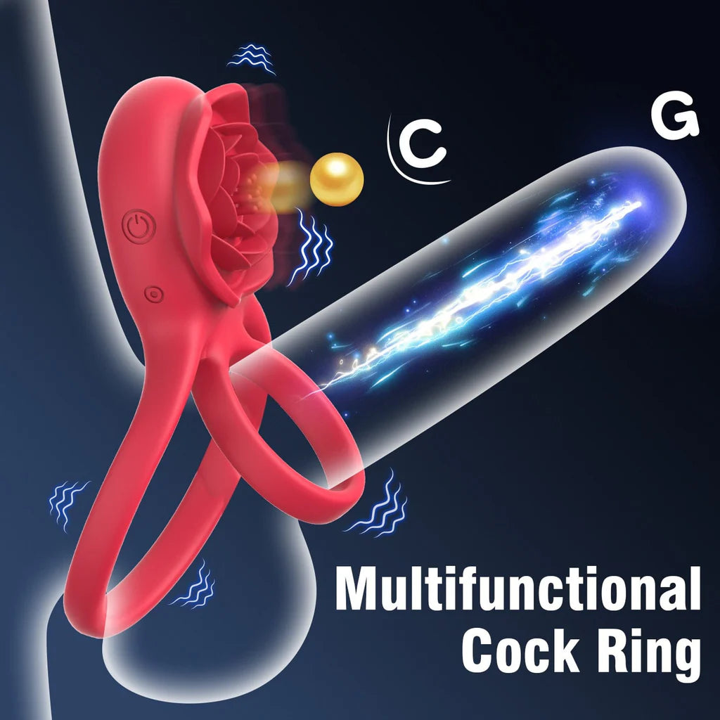 7 Modes Rose Clitoris Stimulation Vibrating Cock Ring Couple Supplies