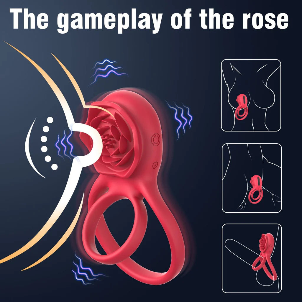 7 Modes Rose Clitoris Stimulation Vibrating Cock Ring Couple Supplies