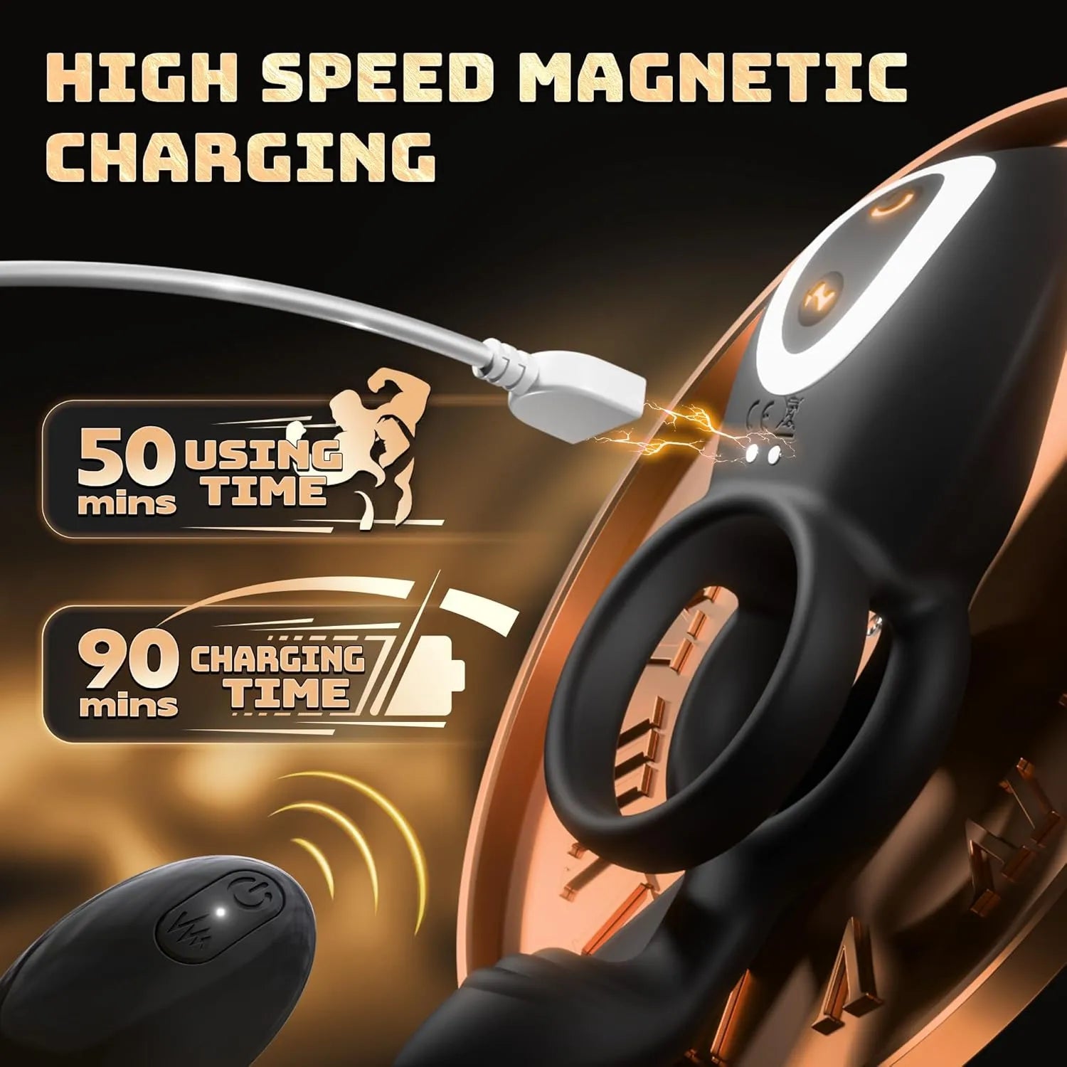 Remote controlled 10-mode 4-in-1 penis ring vibrator for men and women, stimulates G-spot, clitoris,