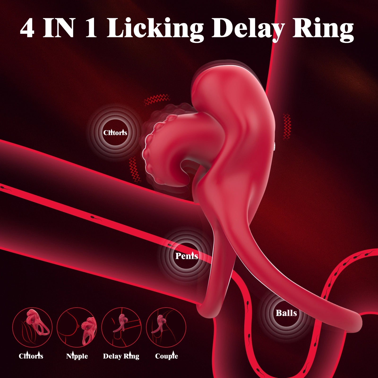 10 Modes Tongue Licking Cock Ring Clitoral Stimulator for Men and Women