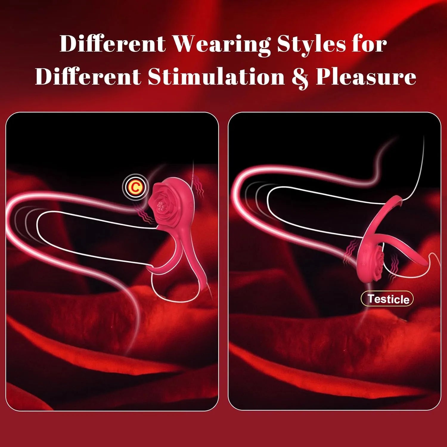 7 Modes Rose Clitoris Stimulation Vibrating Cock Ring Couple Supplies