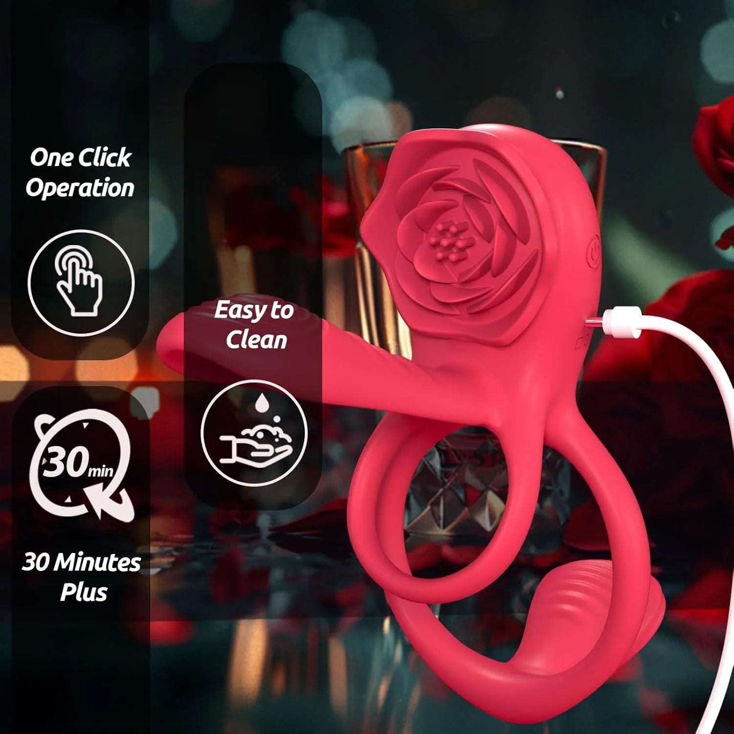App Remote Control Couple Rose Clitoral Vibrating Cock Ring Stimulator