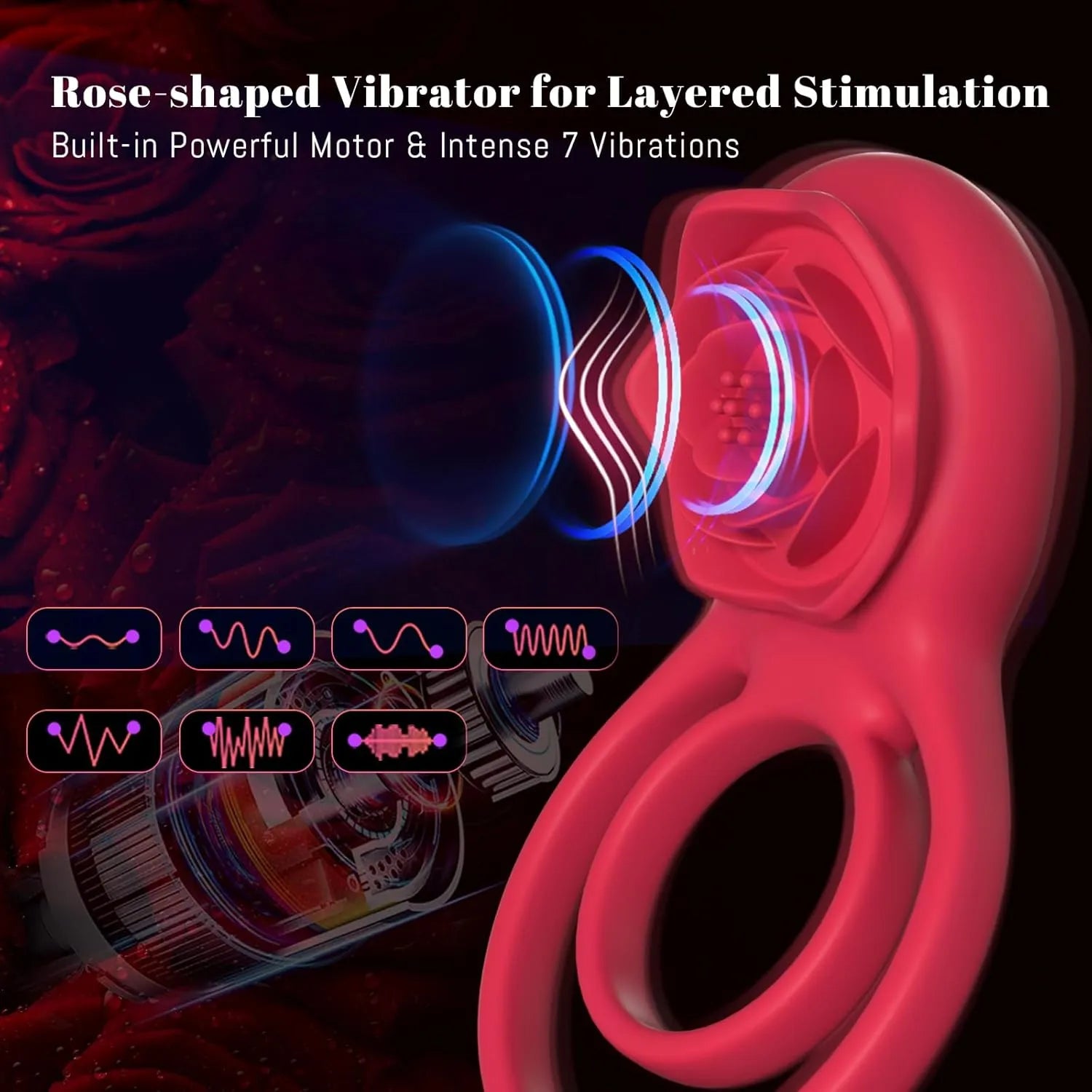 7 Modes Rose Clitoris Stimulation Vibrating Cock Ring Couple Supplies