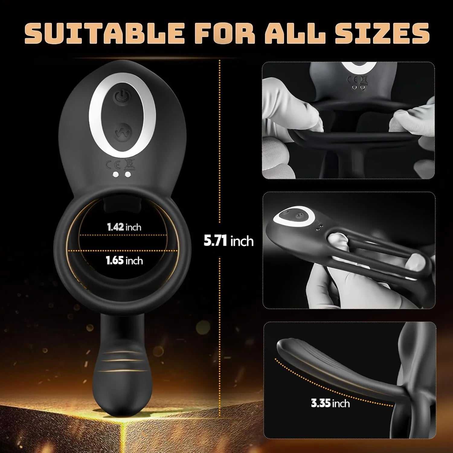 Remote controlled 10-mode 4-in-1 penis ring vibrator for men and women, stimulates G-spot, clitoris,