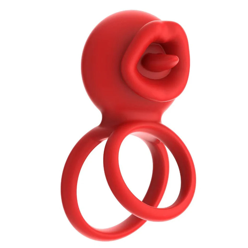 App-controlled penis ring clitoral vibrator with licking pleasure