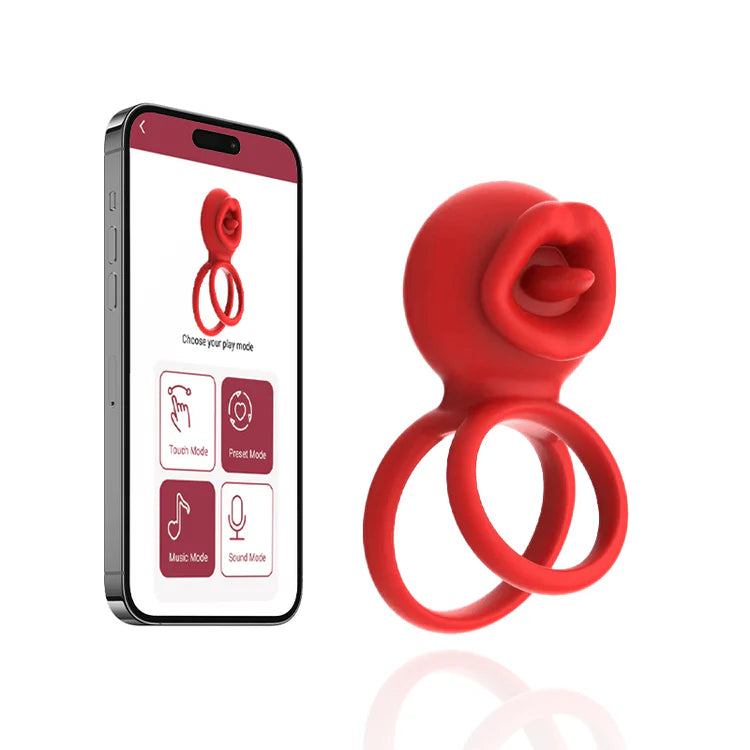 App-controlled penis ring clitoral vibrator with licking pleasure