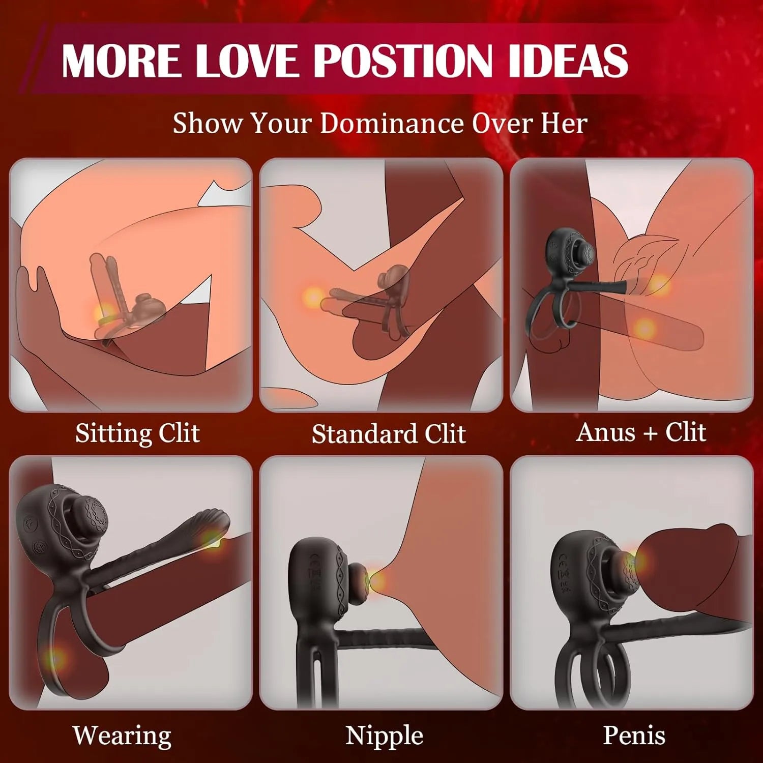 Men and women couples penis vibrating ring 360° kneading clitoral stimulator with 10 vibrations and 10 rotations