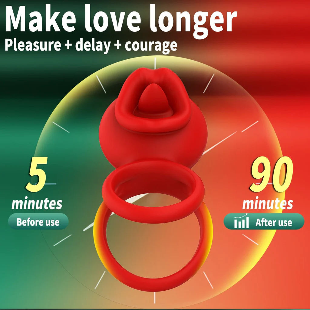 App-controlled penis ring clitoral vibrator with licking pleasure