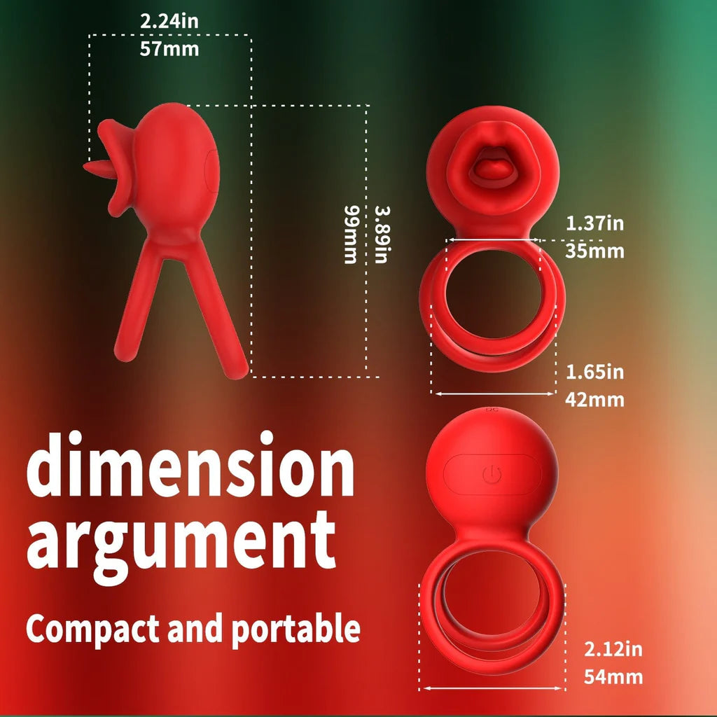 App-controlled penis ring clitoral vibrator with licking pleasure