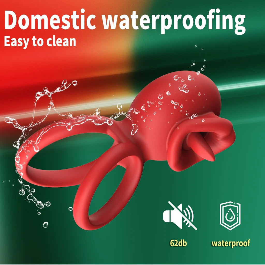App-controlled penis ring clitoral vibrator with licking pleasure