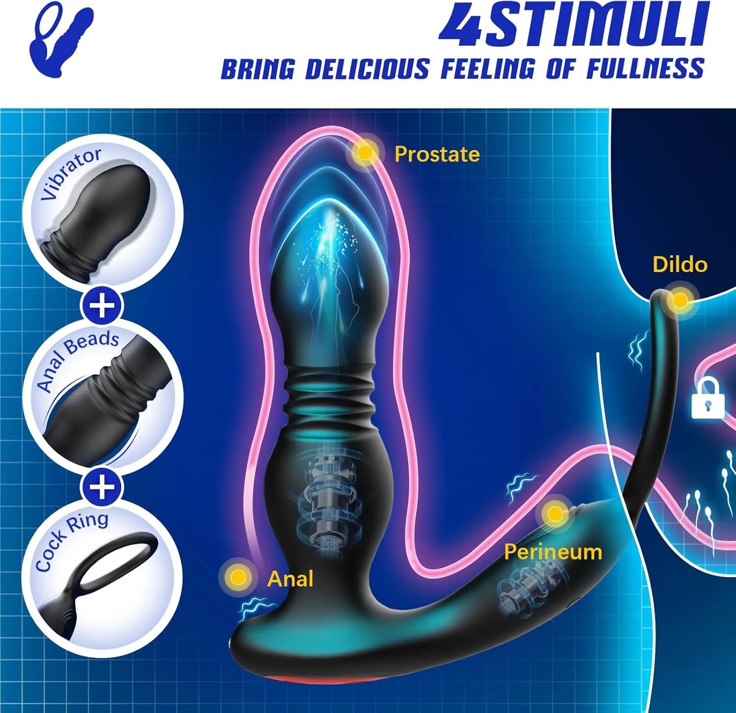Remote Control 7 Modes Vibrating Butt Plug Thrust Prostate Massager with Penis Ring