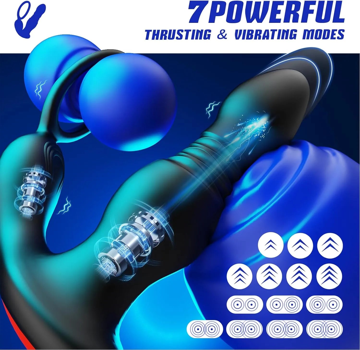 Remote Control 7 Modes Vibrating Butt Plug Thrust Prostate Massager with Penis Ring