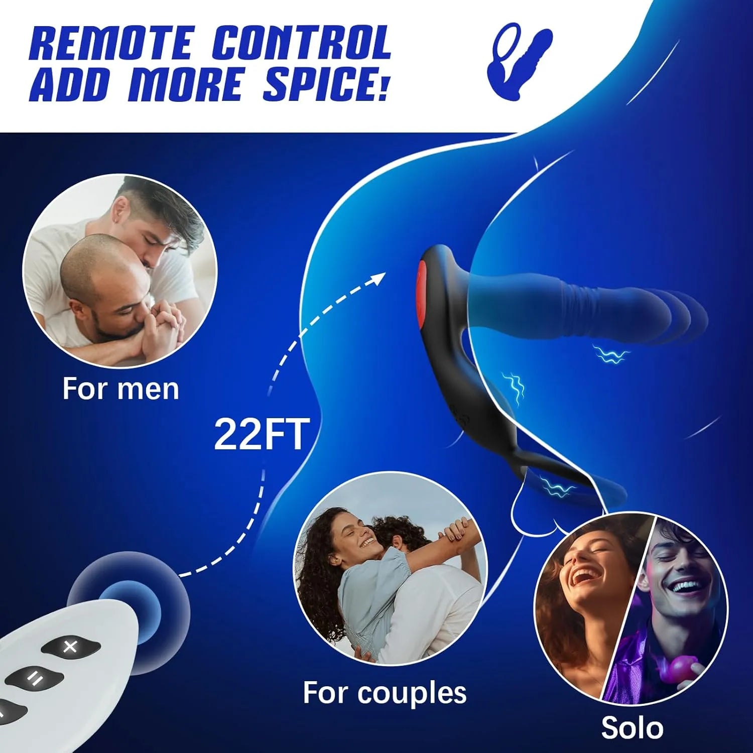 Remote Control 7 Modes Vibrating Butt Plug Thrust Prostate Massager with Penis Ring