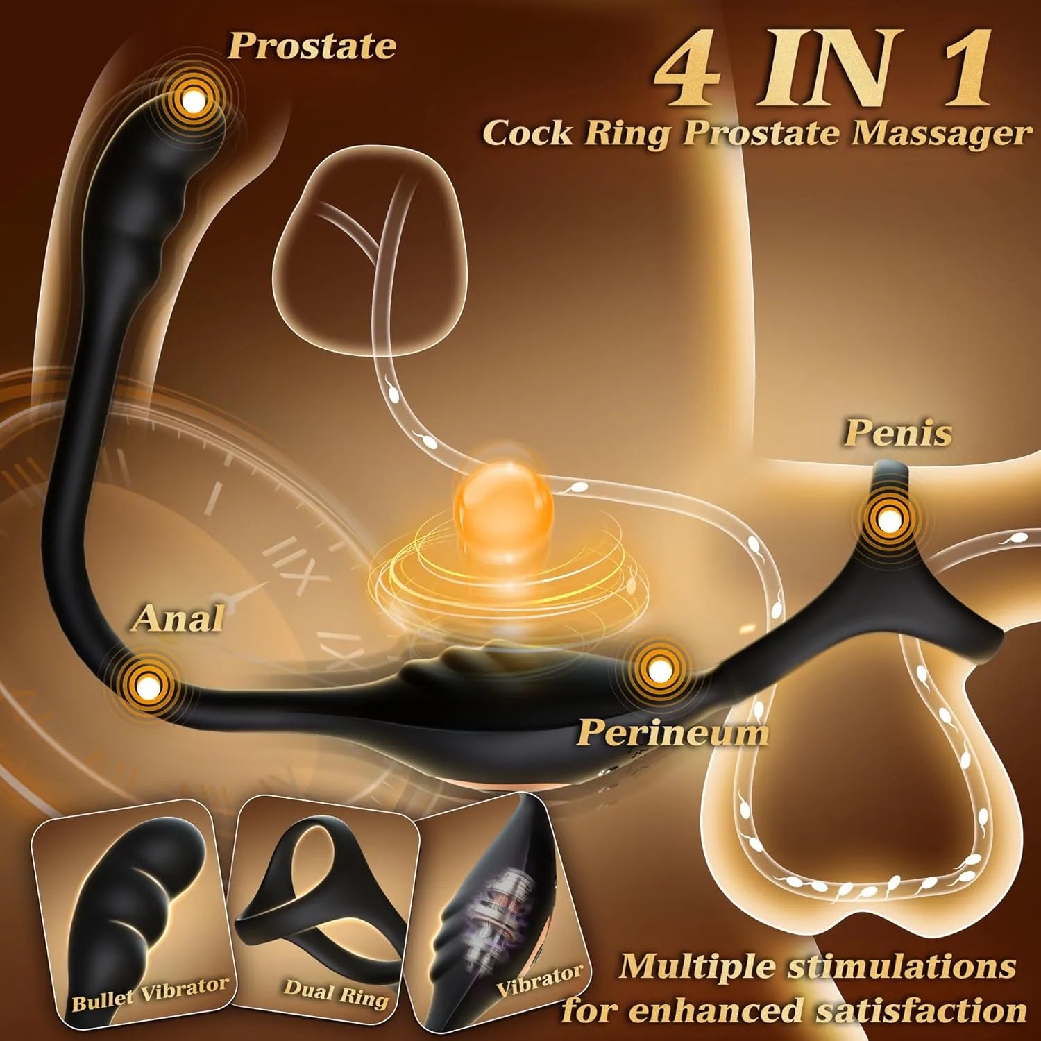 10 Modes Prostate Butt Plug Vibrating Cock Ring Toy with Remote Control