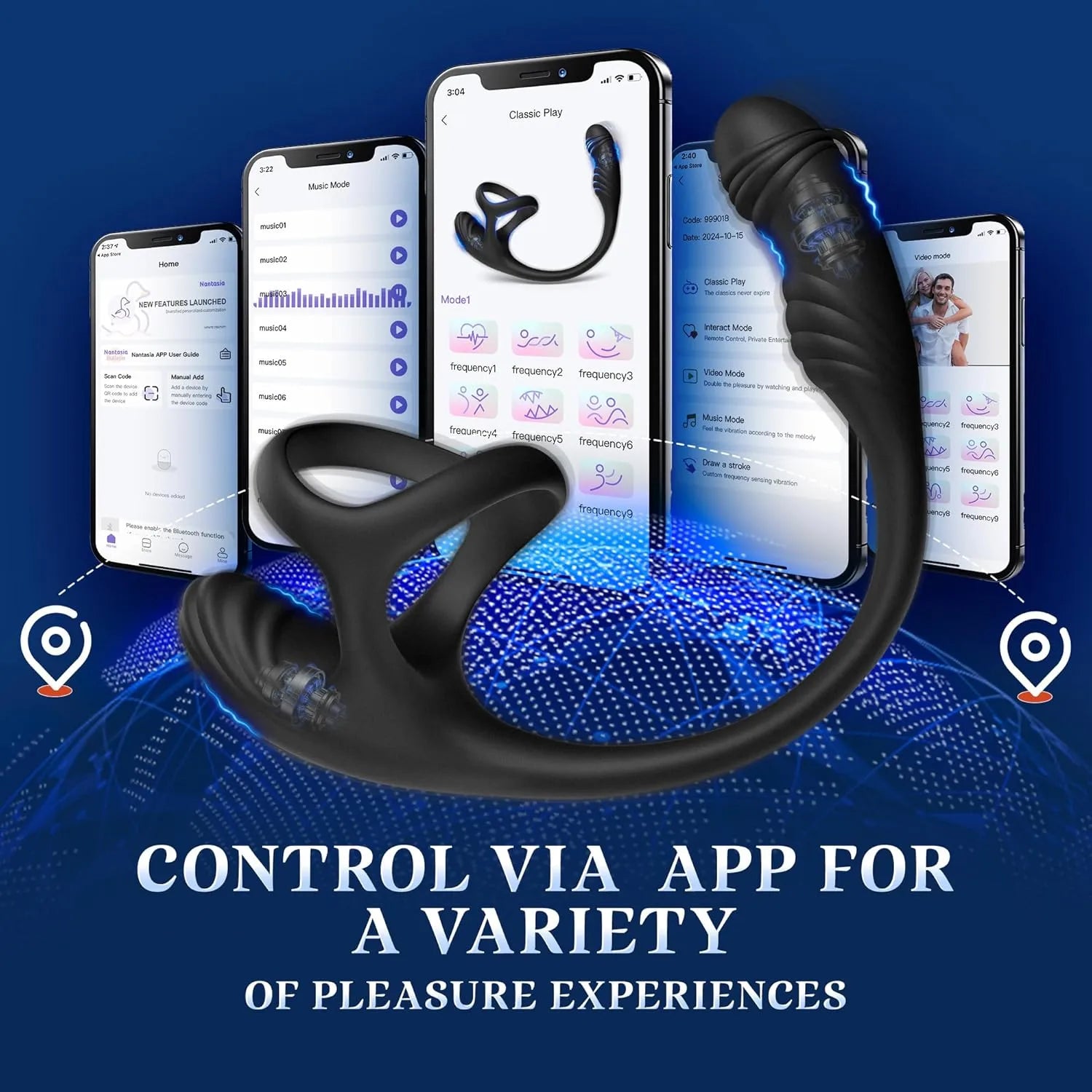 APP Control 10 Modes Vibration Rotation Prostate Massager Vibrating Penis Ring