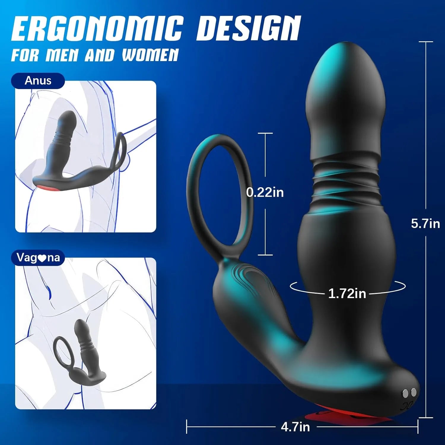 Remote Control 7 Modes Vibrating Butt Plug Thrust Prostate Massager with Penis Ring