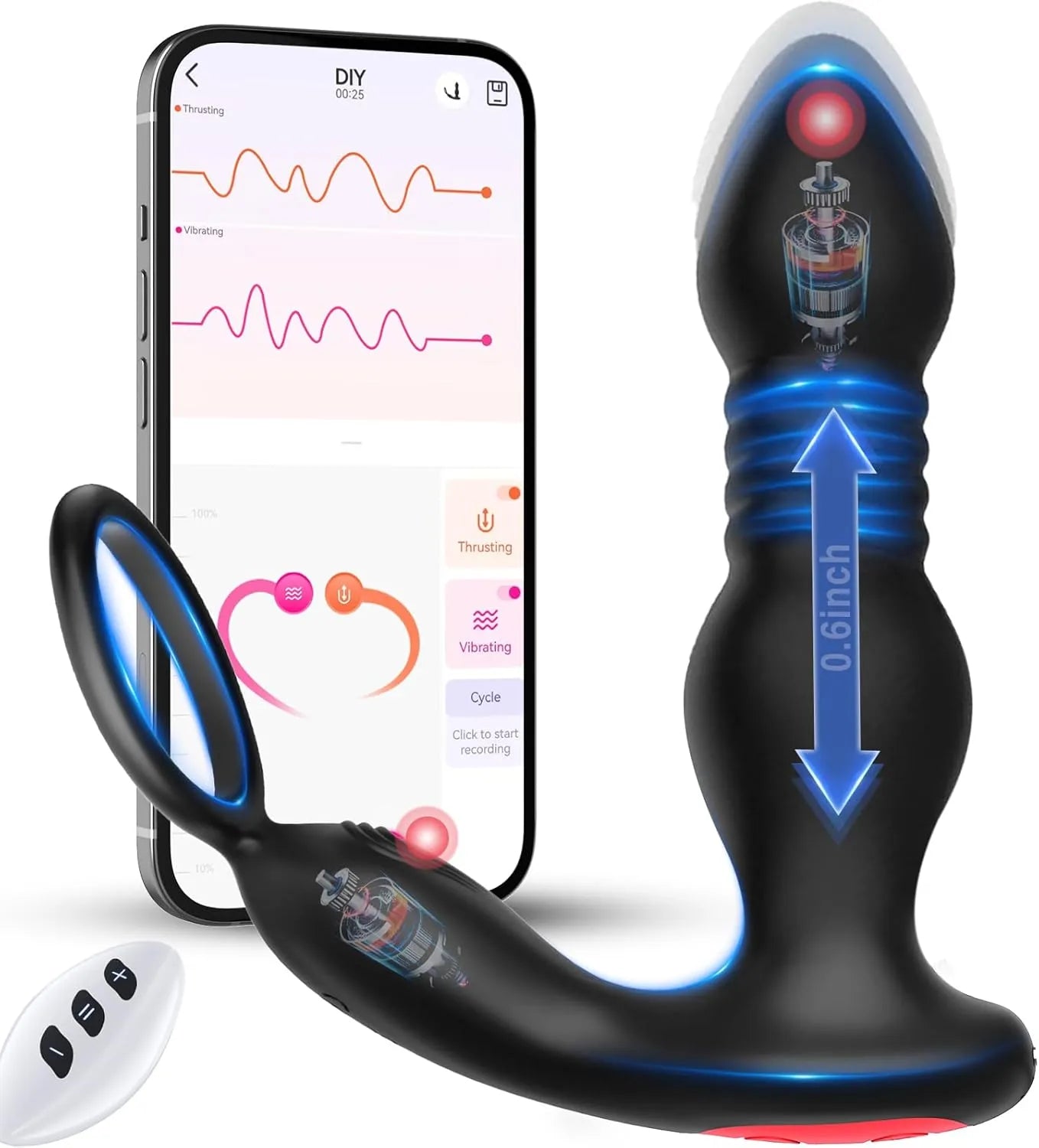 Remote Control 7 Modes Vibrating Butt Plug Thrust Prostate Massager with Penis Ring