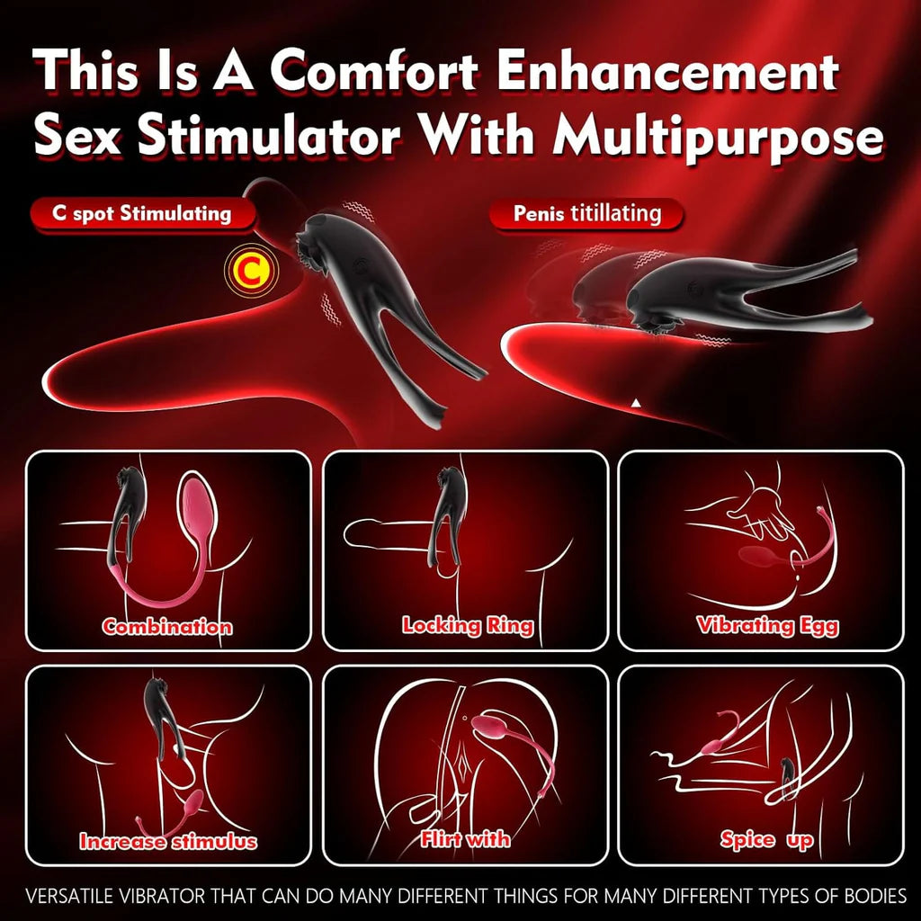 Detachable Design Vibrating Cock Penis Ring With Anal Plug for Couple