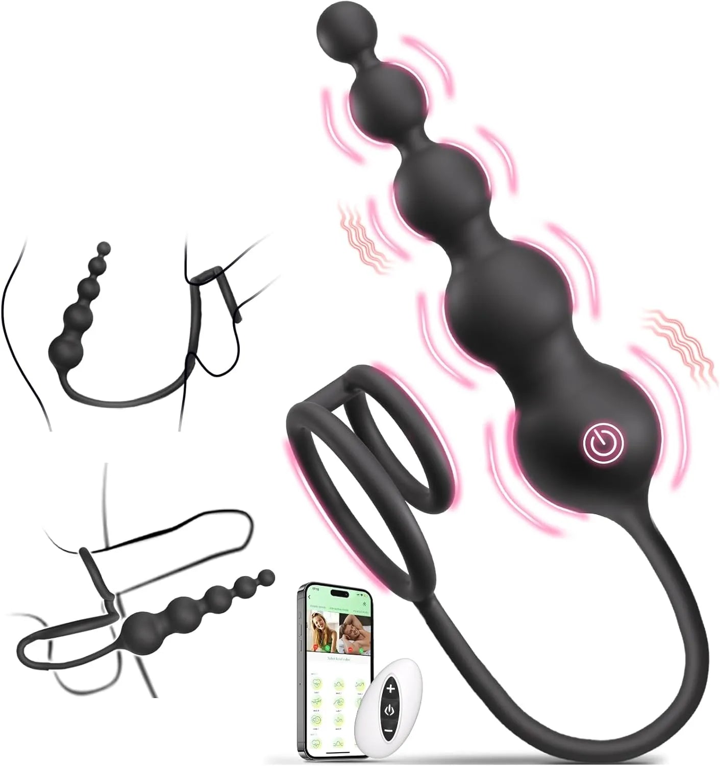 9-mode remote control APP prostate massager penis ring vibrator anal plug pull beads