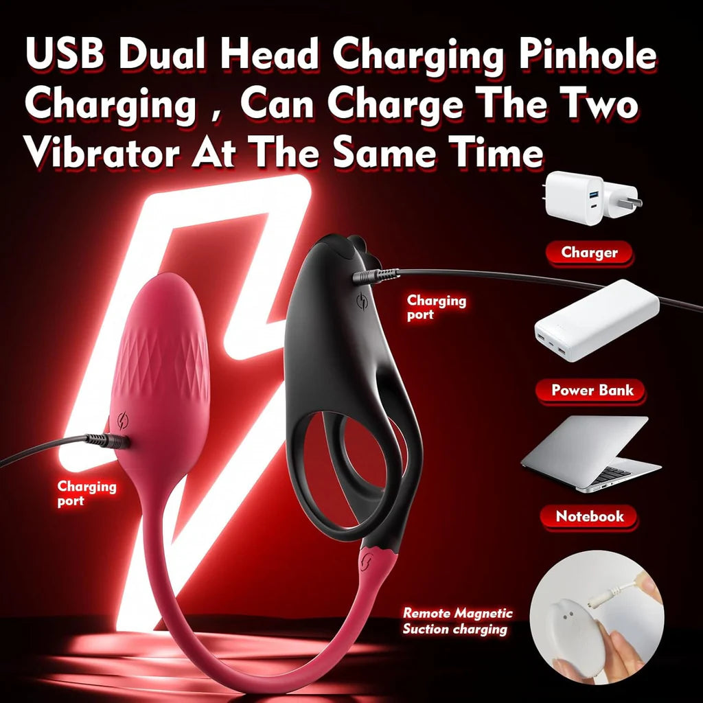 Detachable Design Vibrating Cock Penis Ring With Anal Plug for Couple