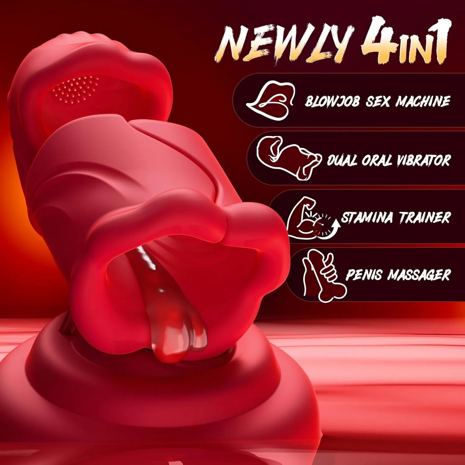 Men's double lip grip 9 modes, 360° surround oral sex penis vibrator