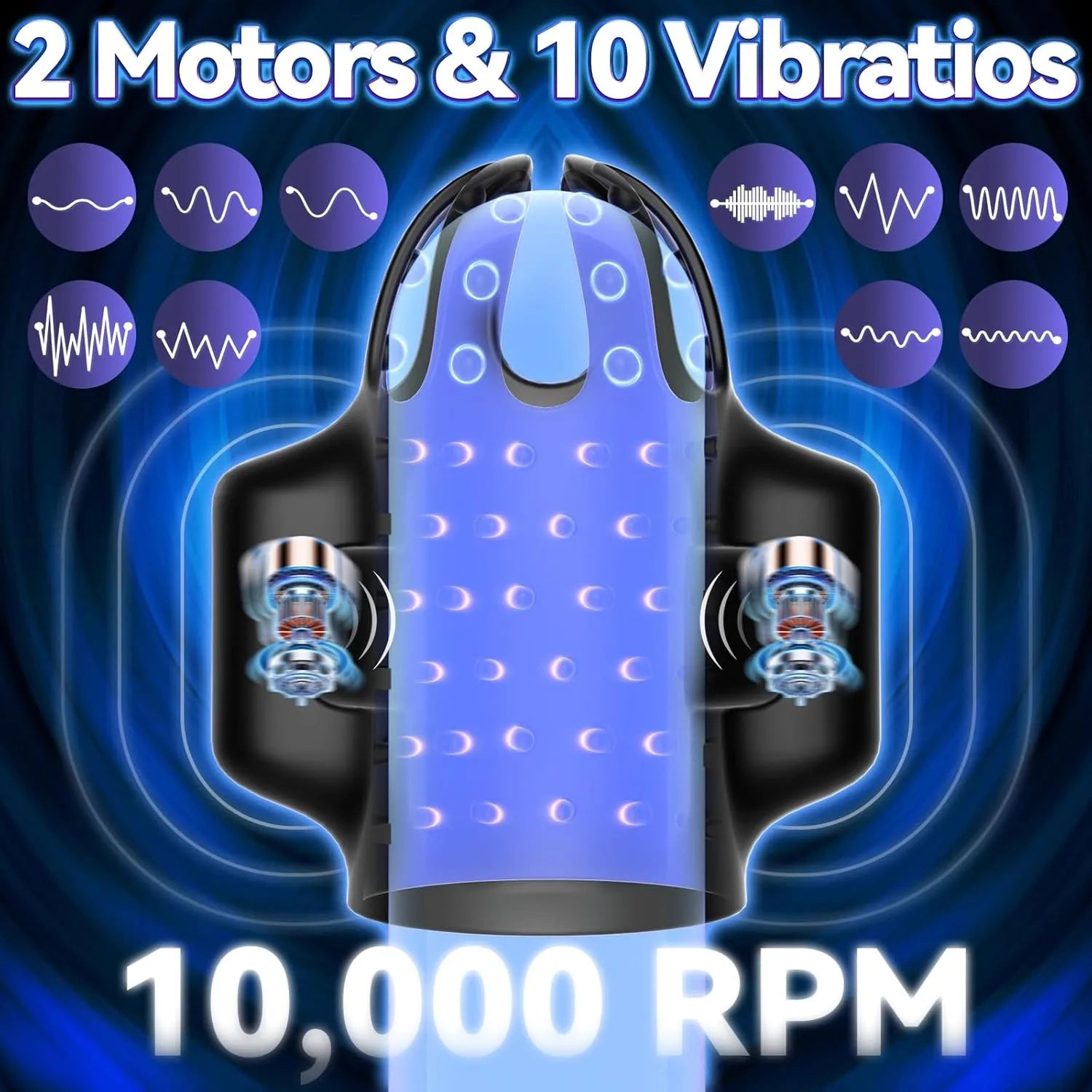 10 modes and 2 motors male penis glans vibrator