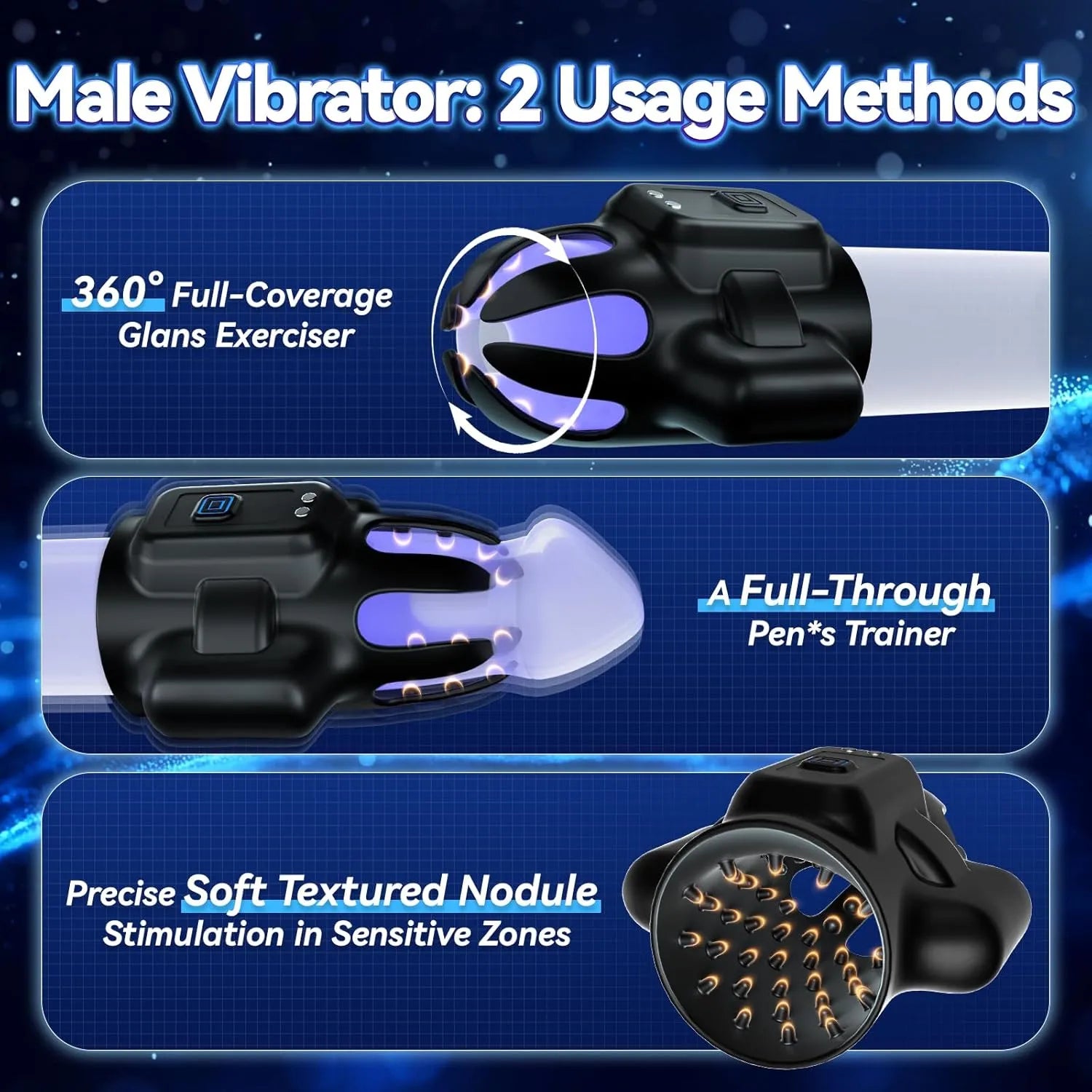 10 modes and 2 motors male penis glans vibrator