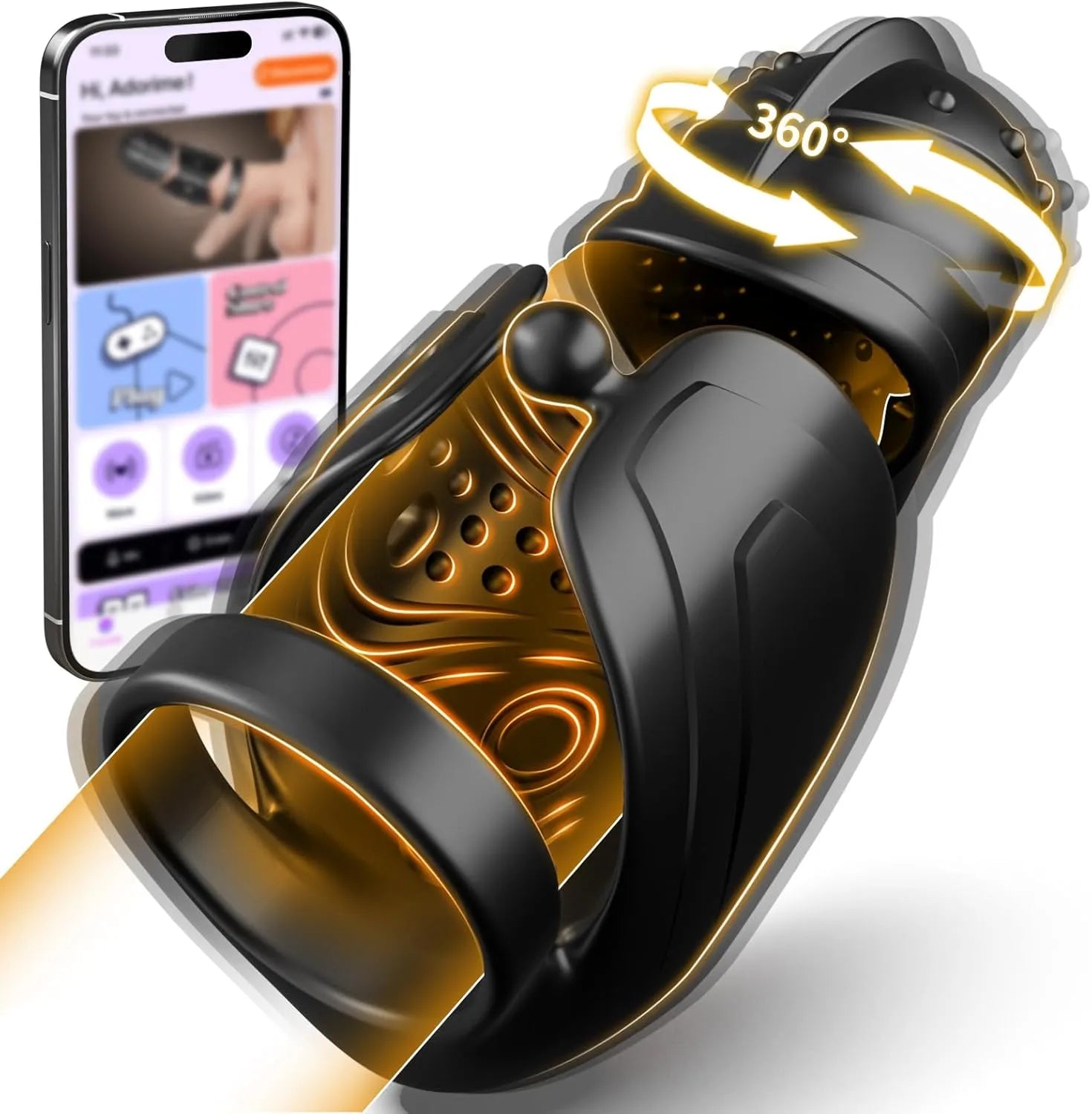 APP-controlled ring-type male penis vibrator with 10 vibration modes and 360° rotating glans training.