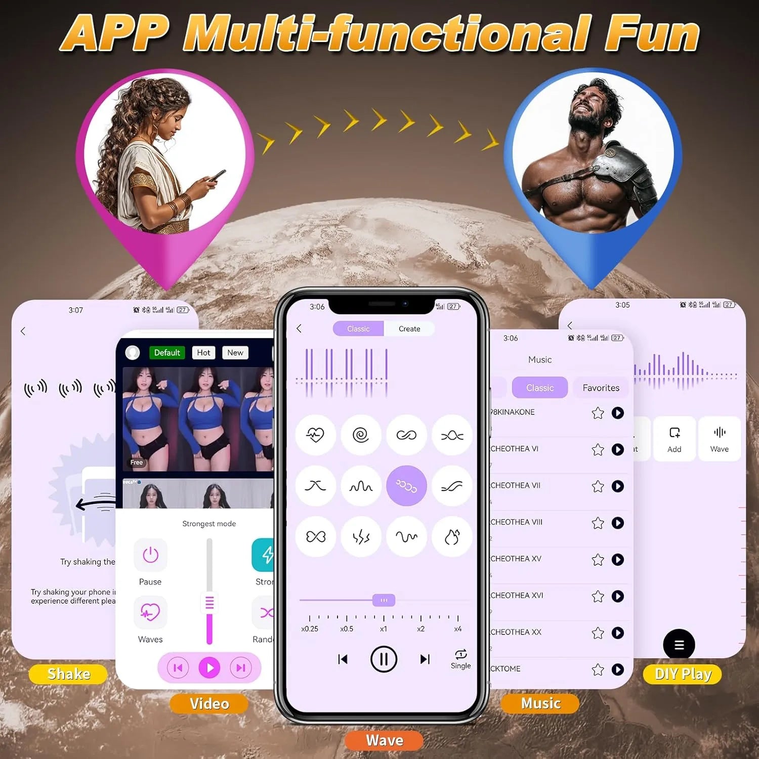 APP-controlled ring-type male penis vibrator with 10 vibration modes and 360° rotating glans training.