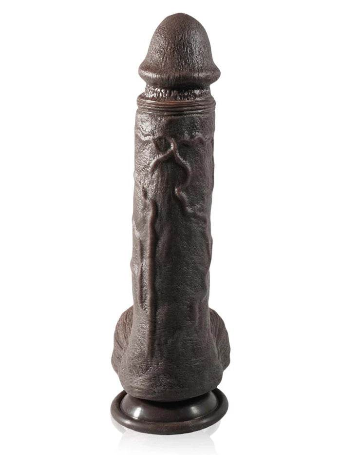 Non-Goo 10-inch black dildo with 7 thrusting modes and 3 vibration modes.