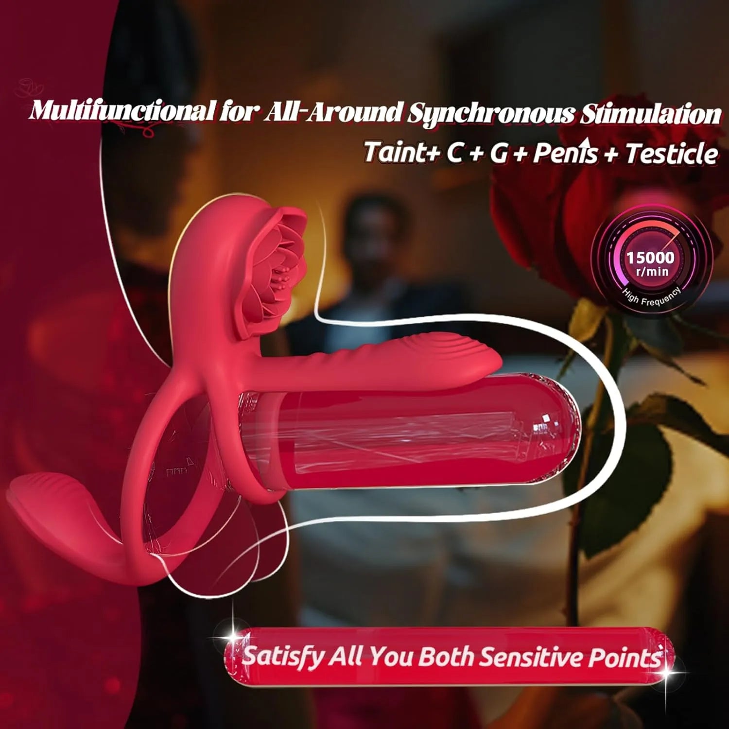 App Remote Control Couple Rose Clitoral Vibrating Cock Ring Stimulator