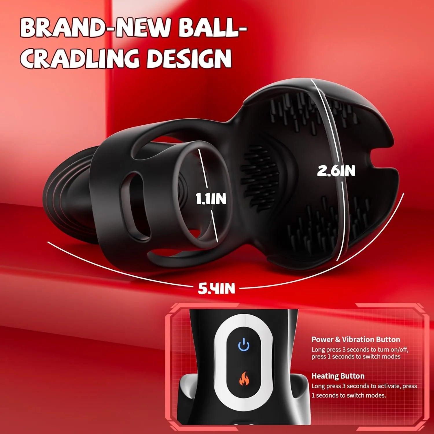 App controlled male testicle wrapped penis ring vibrator with 9 vibration and 3 heating modes