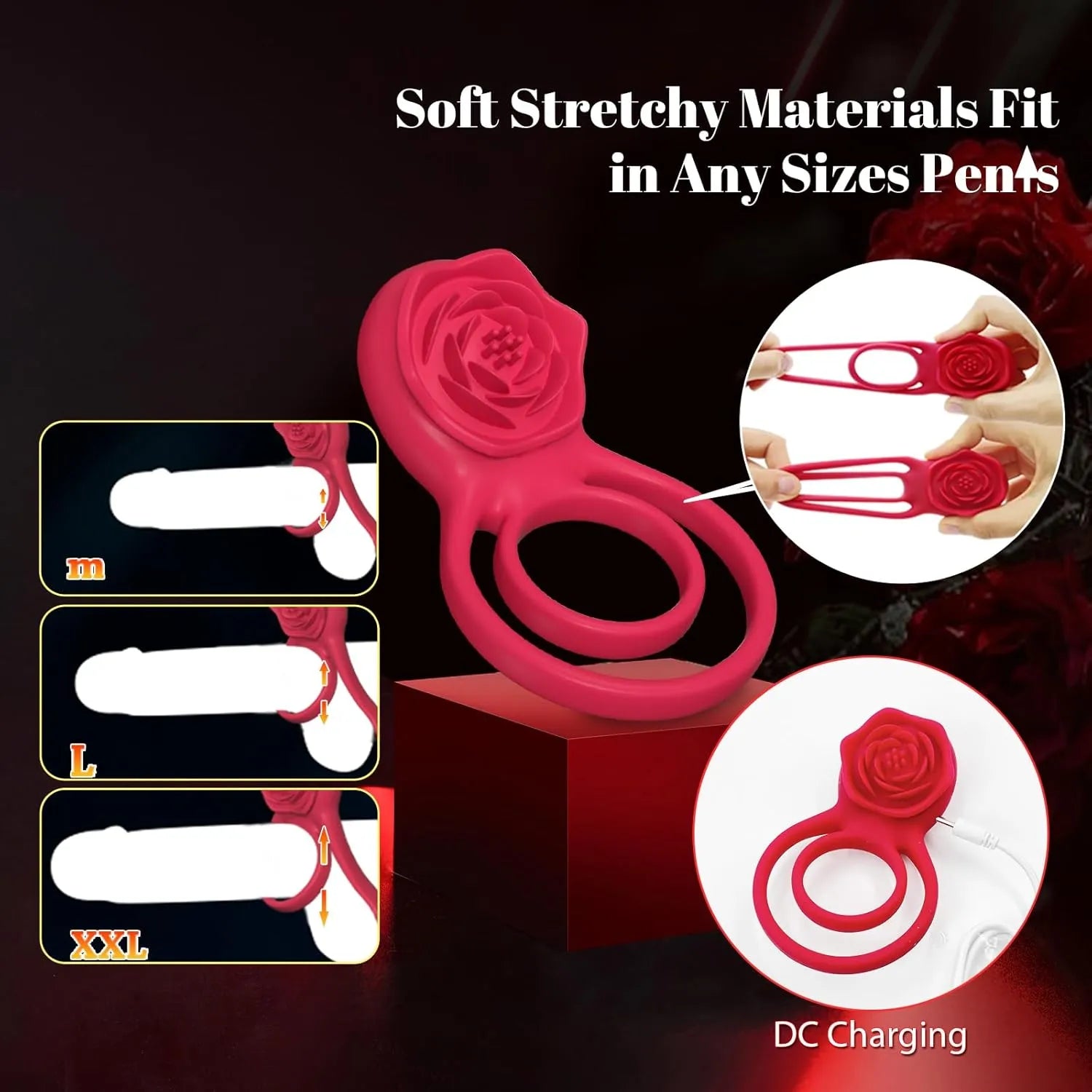 7 Modes Rose Clitoris Stimulation Vibrating Cock Ring Couple Supplies