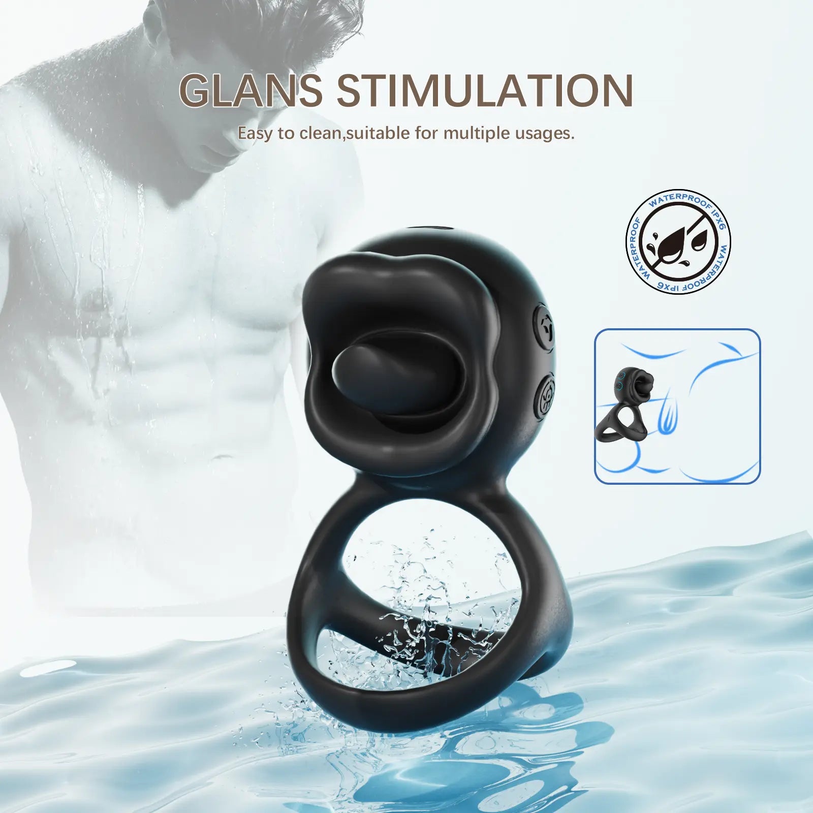 Triangular vibrating penis ring for men and women with 10 vibration modes and 10 tongue licking and rotation modes