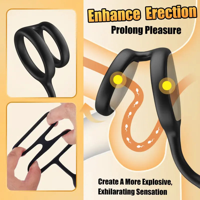 10 Modes 360° Rotating Vibrating Double Penis Ring Wearable Prostate Massager