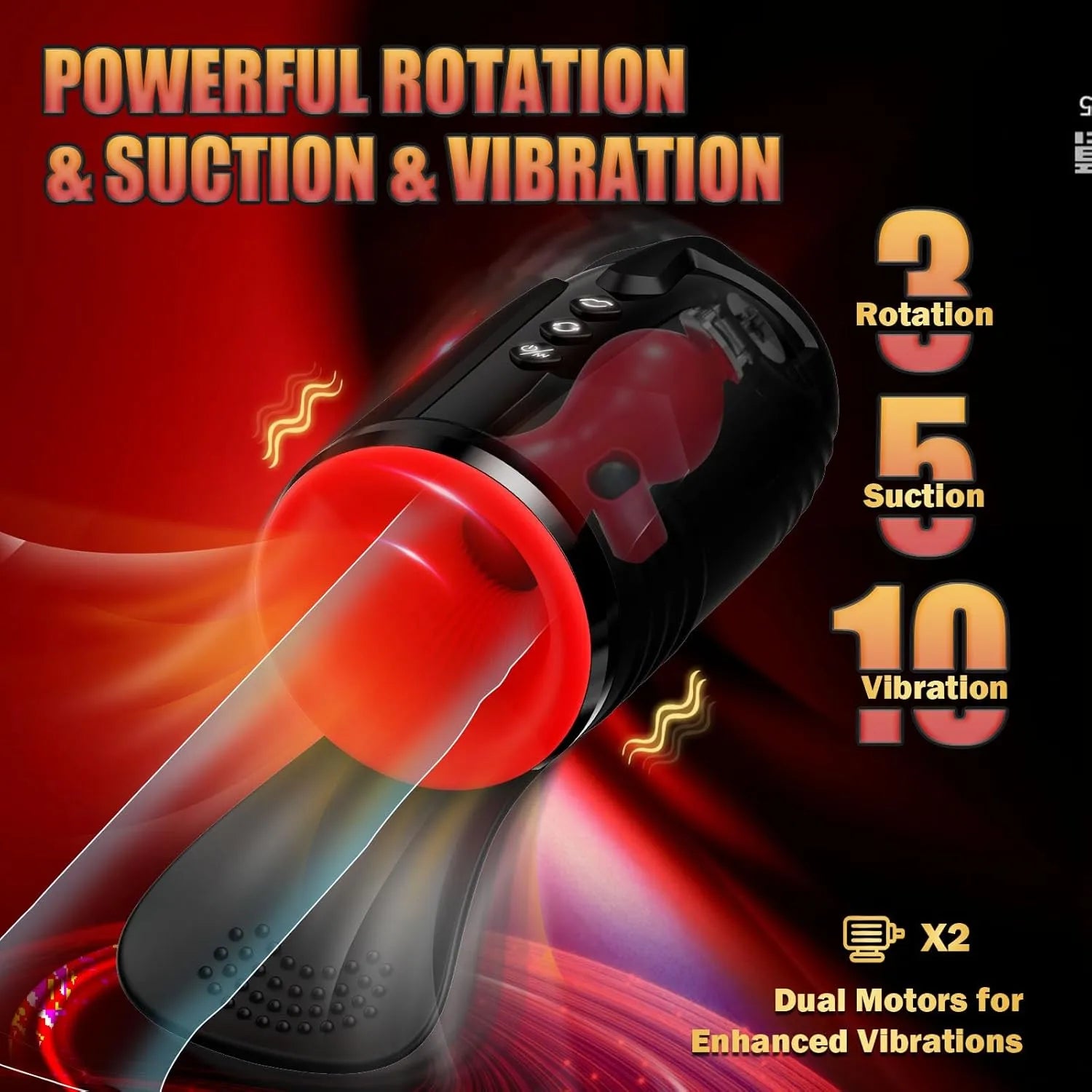 10x Vibration, 5x Suction, 3x Rotation: Male Glans Focused Masturbator