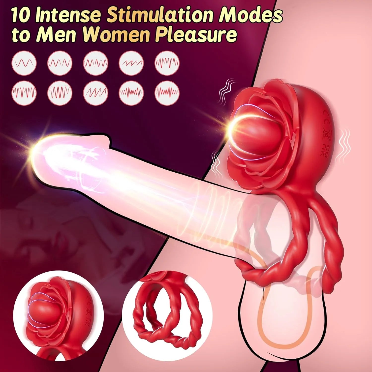 10 vibrations and 10 rotations for couples penis ring vibrator